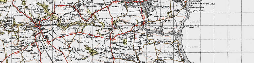 Old map of Stakeford in 1947