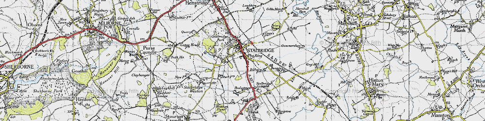 Old map of Prior's Down in 1945