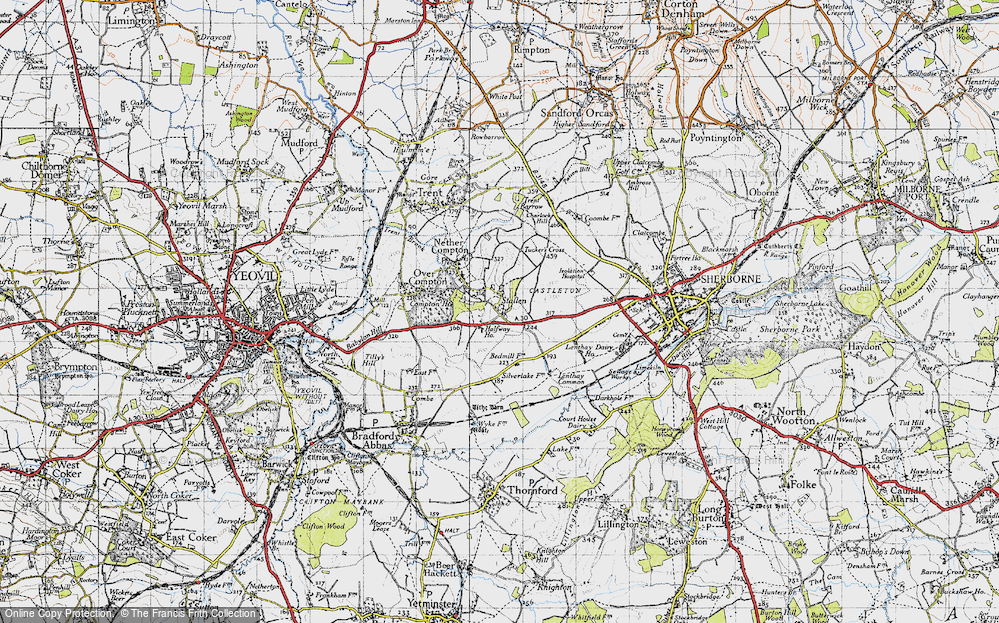 Old Map of Historic Map covering Lenthay Common in 1945
