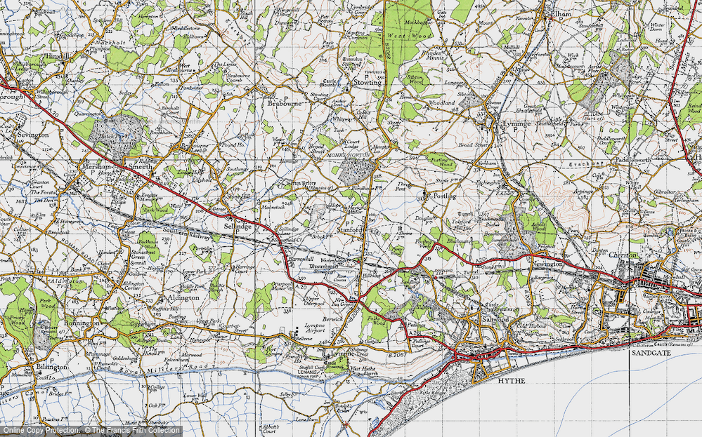 Old Map of Historic Map covering Monks Horton Manor in 1947
