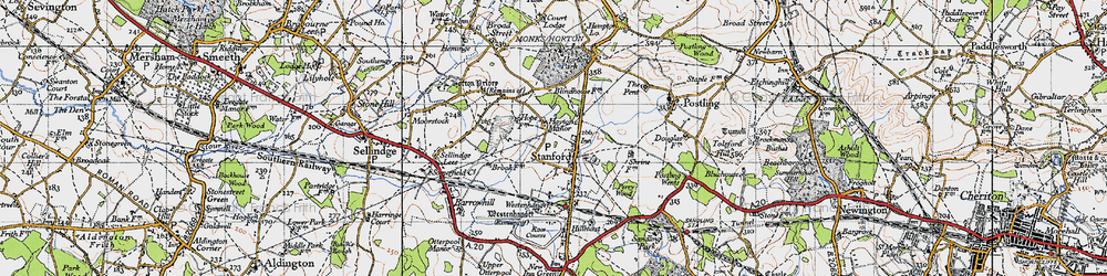 Old map of Monks Horton Manor in 1947