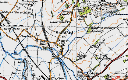Old map of Stanford on Soar in 1946