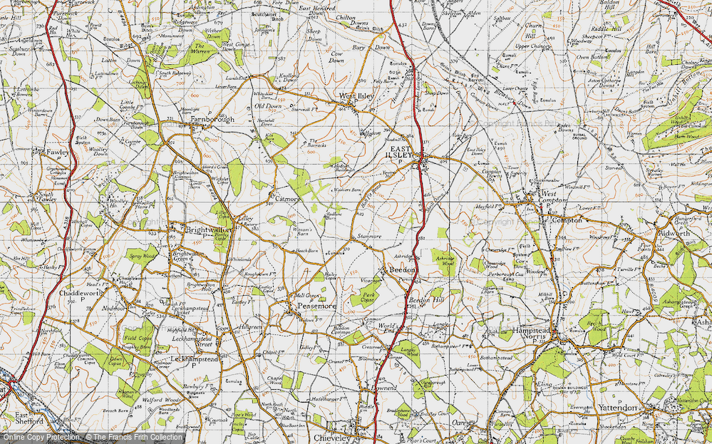Old Map of Historic Map covering Berkshire Downs in 1947