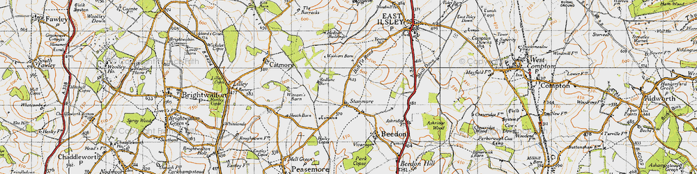 Old map of Berkshire Downs in 1947