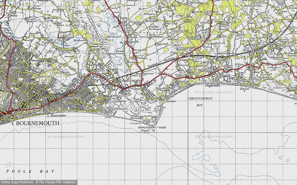 Old Map of Historic Map covering Hengistbury Head in 1940
