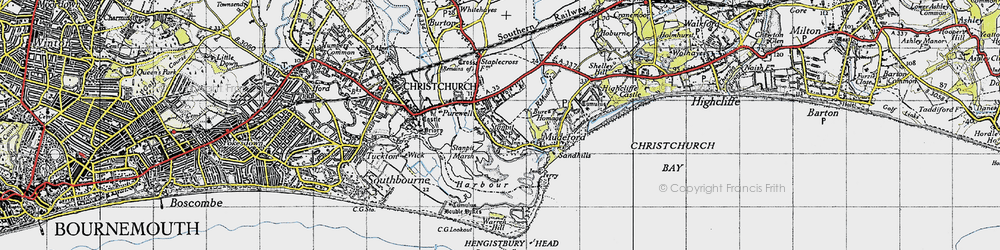 Old map of Hengistbury Head in 1940