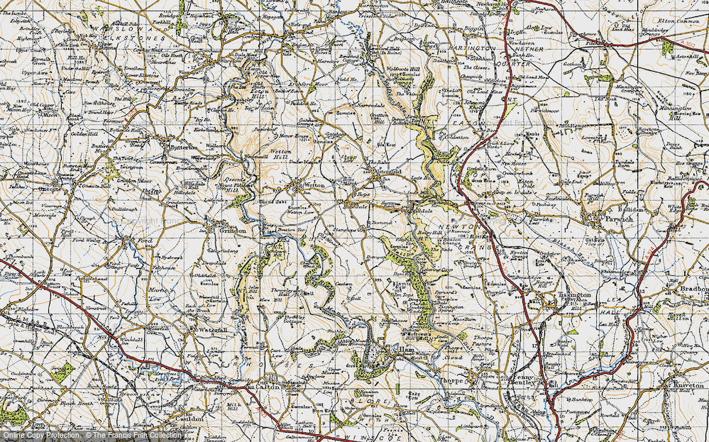 Old Map of Historic Map covering Wetton Low in 1947
