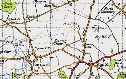 Old map of Stanton Chare in 1946