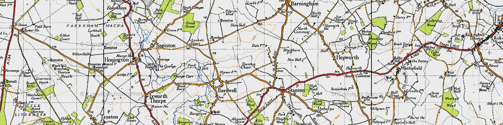 Old map of Stanton Chare in 1946