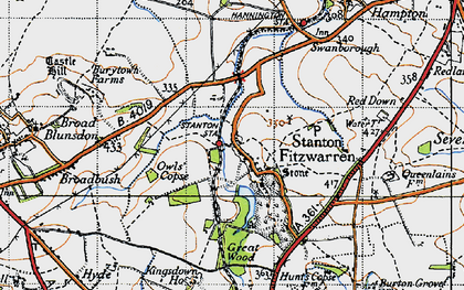 Old map of Stanton Fitzwarren in 1947