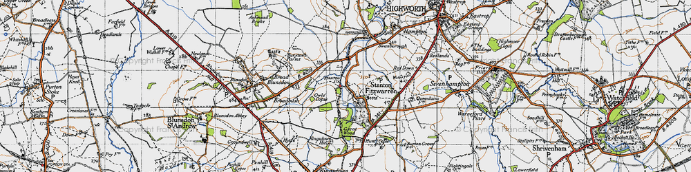 Old map of Stanton Fitzwarren in 1947