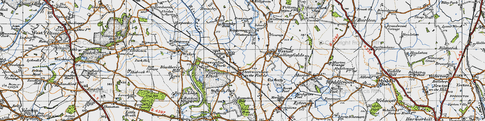 Old map of Stanwardine in the Fields in 1947