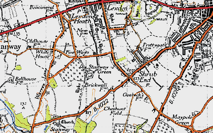 Old map of Stanway Green in 1945