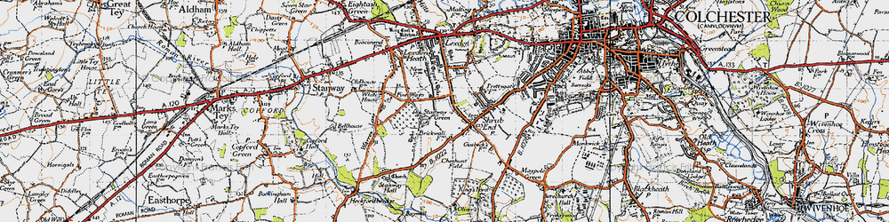 Old map of Stanway Green in 1945
