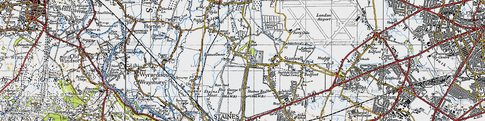 Old map of Stanwell Moor in 1945