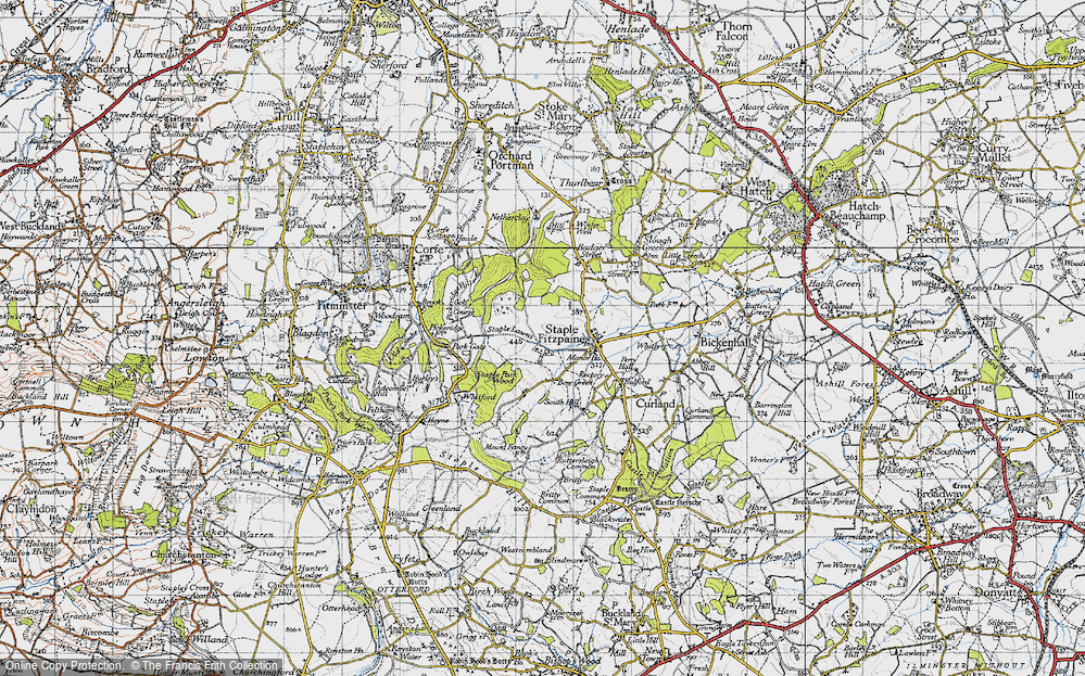 Old Map of Historic Map covering Bow Green in 1946