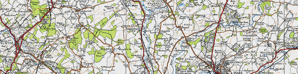 Old map of Woodhall Park in 1946