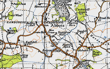 Old map of Stapleford Abbotts in 1946