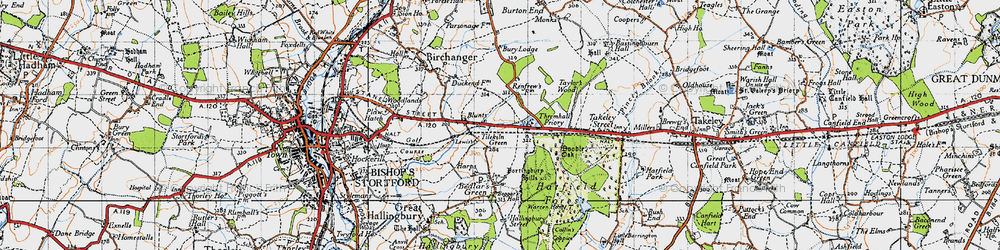 Old map of Birchanger Green Services in 1946