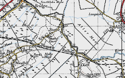 Old map of Aller Moor in 1945