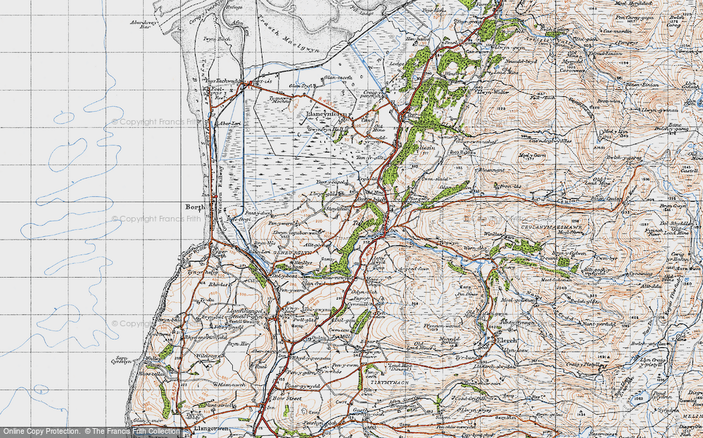 Old Map of Historic Map covering Borth to Devil's Bridge to Pontrhydfendigaid Trail in 1947