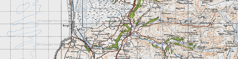 Old map of Borth to Devil's Bridge to Pontrhydfendigaid Trail in 1947
