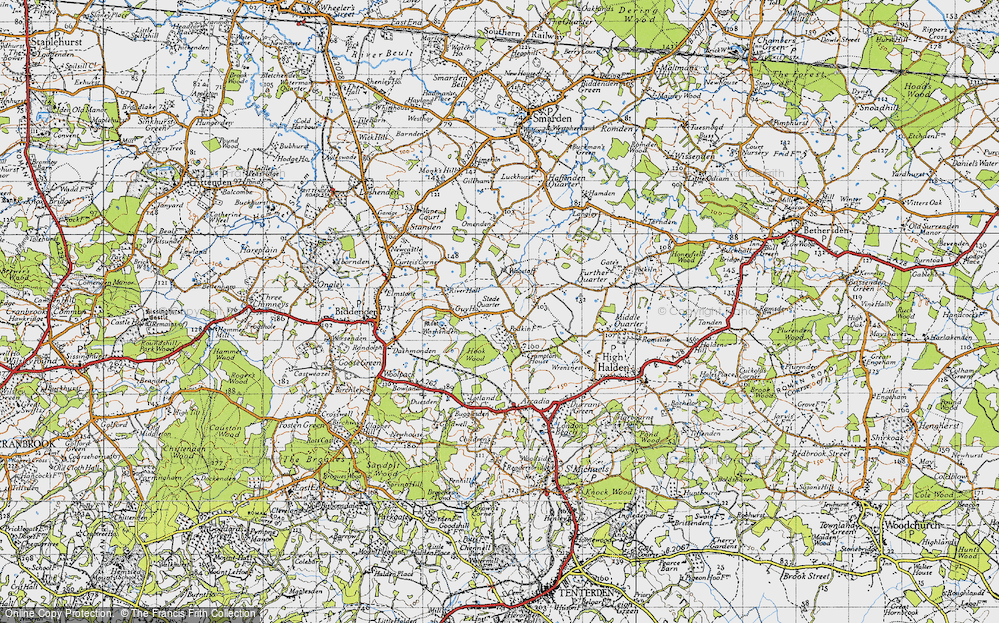 Old Map of Historic Map covering Washenden Manor in 1940