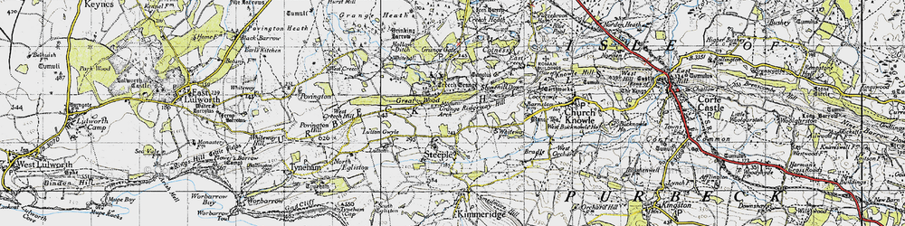 Old map of Purbeck Hills in 1940