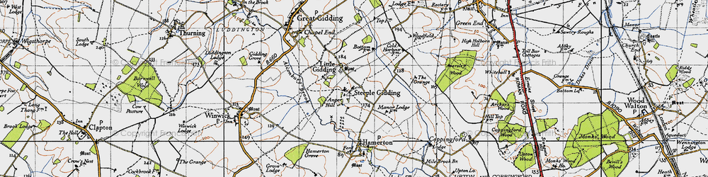 Old map of Steeple Gidding in 1946