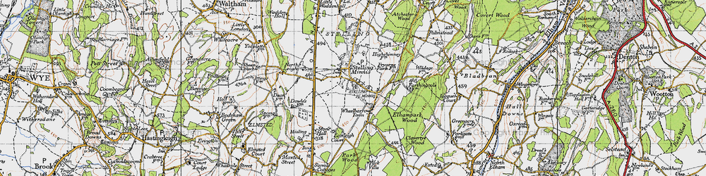 Old map of Stelling Minnis in 1947