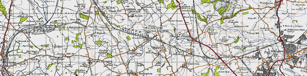 Old map of Whitton Three Gates in 1947