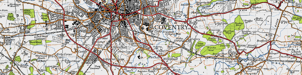 Old map of Stoke Aldermoor in 1946