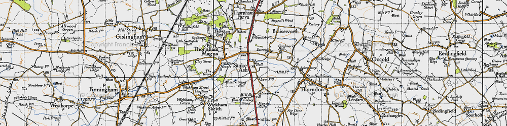 Old map of Stoke Ash in 1946