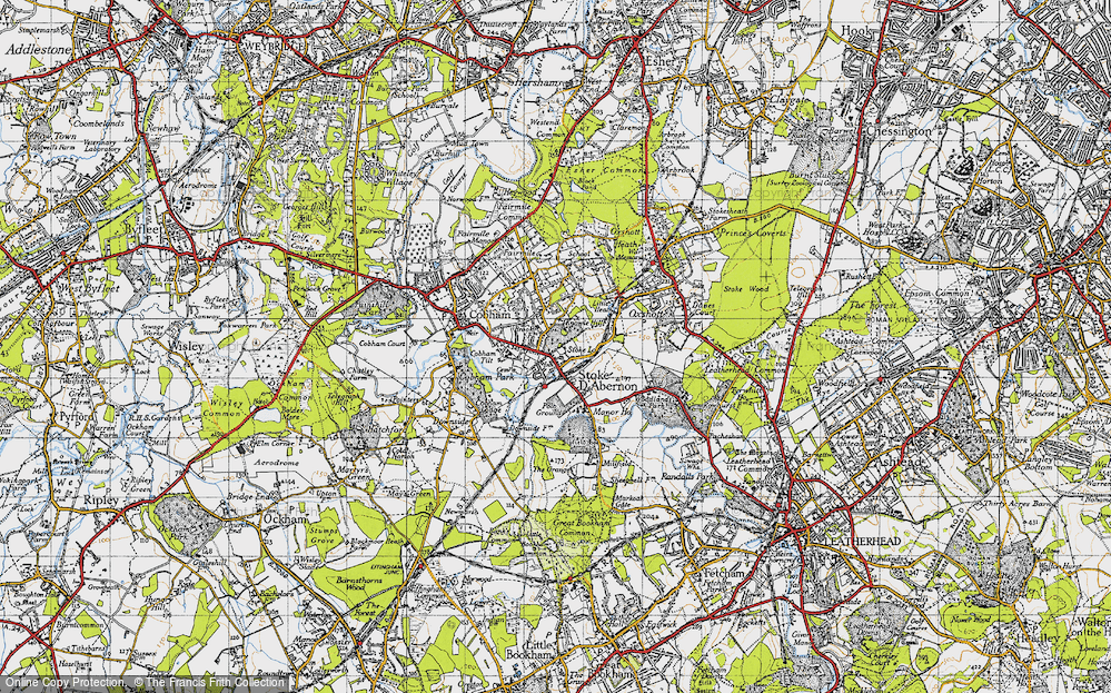 Old Map of Historic Map covering Bookham Lodge in 1945