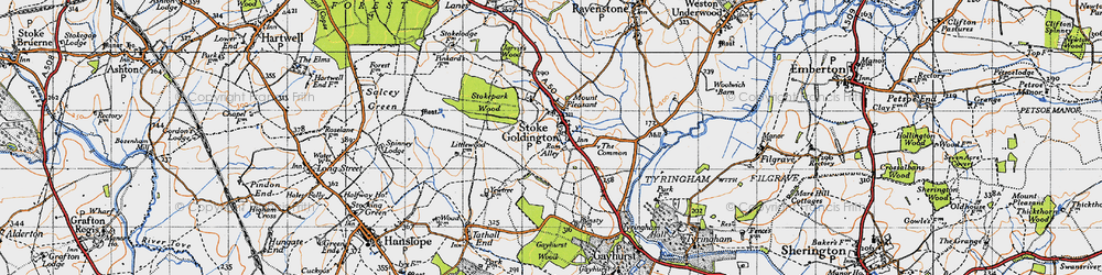 Old map of Stoke Goldington in 1946