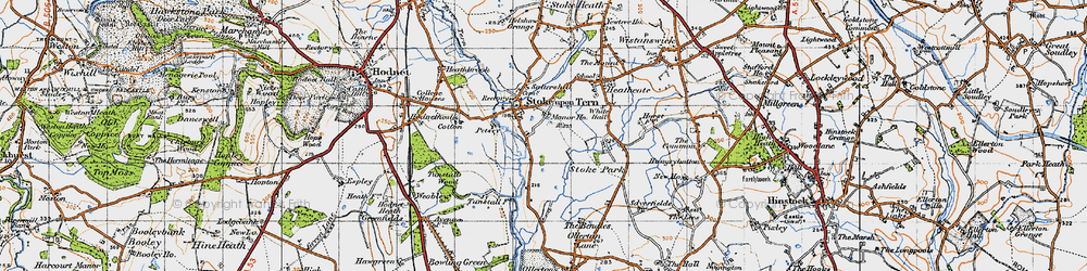 Old map of Stoke on Tern in 1947