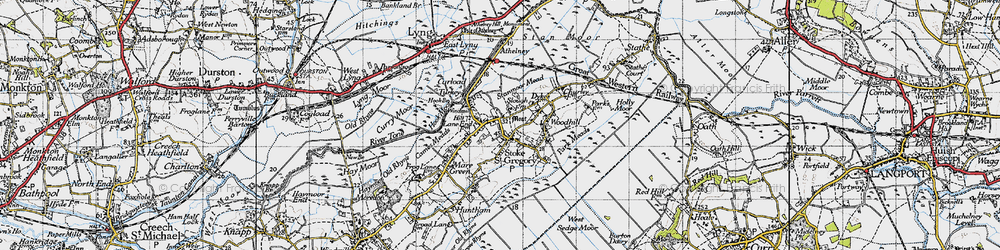Old map of Stoke St Gregory in 1945