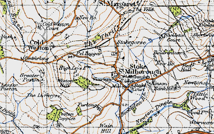 Old map of Bockleton Brook in 1947