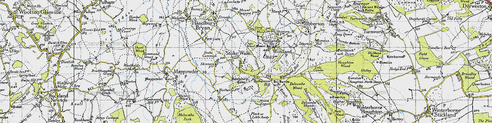 Old map of Bulbarrow Hill in 1945