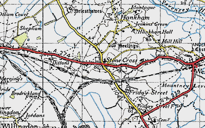 Old map of Stone Cross in 1940