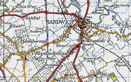 Old map of Stone Cross in 1947