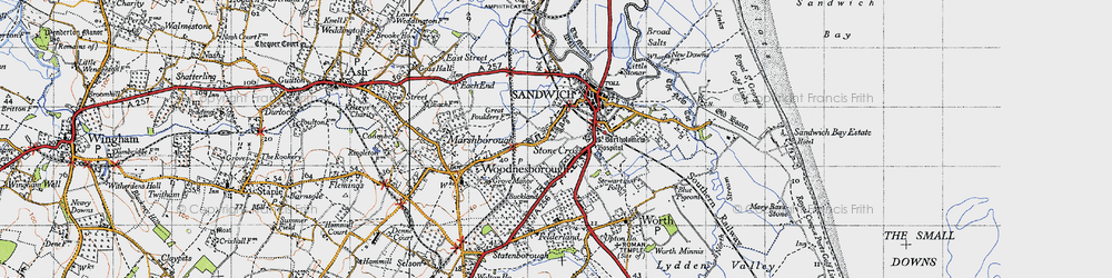 Old map of Stone Cross in 1947