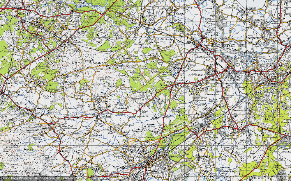 Old Map of Historic Map covering Fairoaks Airport in 1940