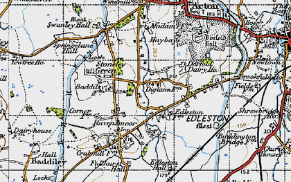 Old map of Stoneley Green in 1947
