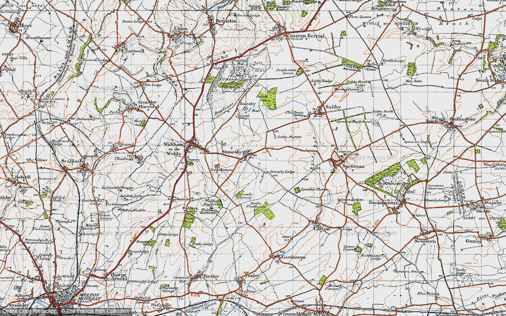 Old Map of Historic Map covering Stonesby Spinney in 1946