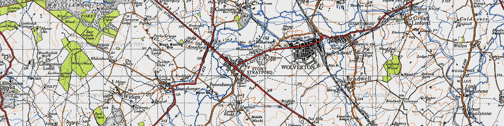 Old map of Stony Stratford in 1946