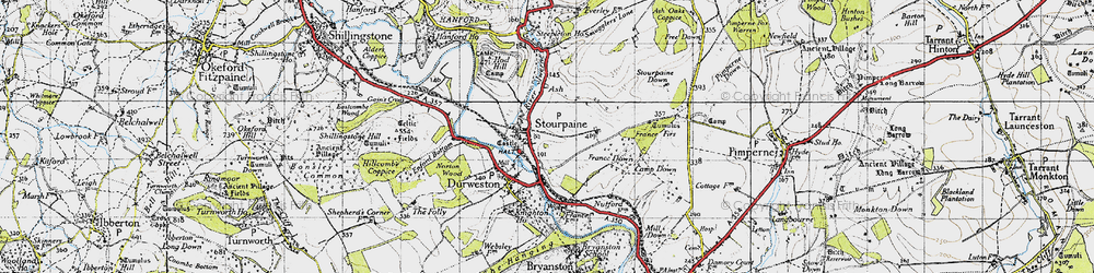 Old map of Stourpaine in 1945