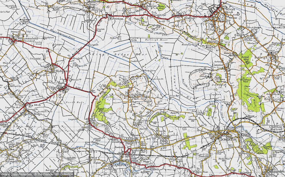 Old Map of Historic Map covering Broadacre in 1945