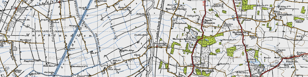 Old map of Stow Bridge in 1946