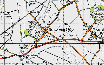 Old map of Stow cum Quy in 1946
